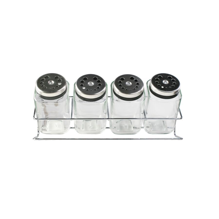 Set De 4 Pots À épices En Verre Avec Support - Blanc Rangement cuisine