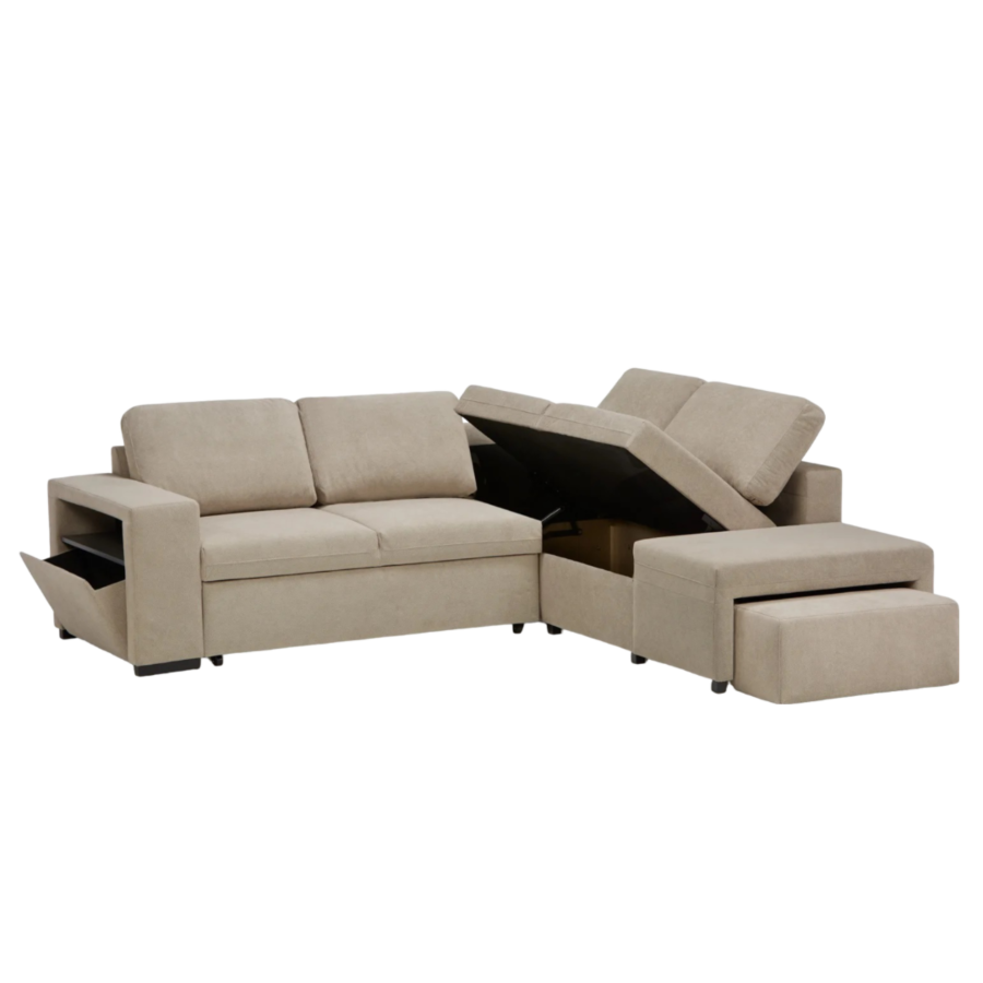 Canapé D'angle NEW NALIA Avec Fontion Lit + Coffre + Pouf Promos printemps