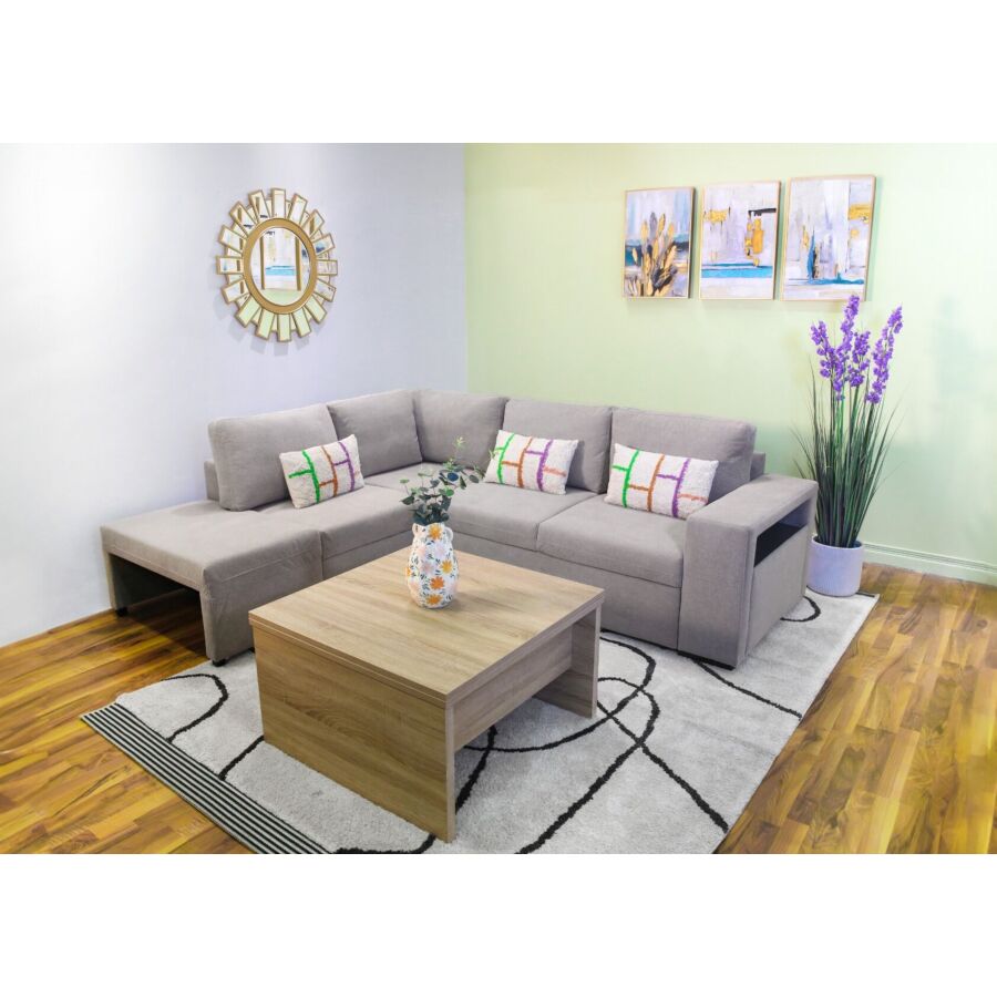 Canapé D'angle NEW NALIA Avec Fontion Lit + Coffre + Pouf Promos printemps