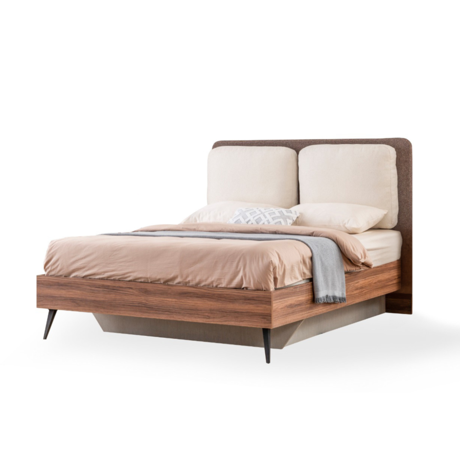 LIT ADEN 164x204cm - Marron / Gris Lits adulte