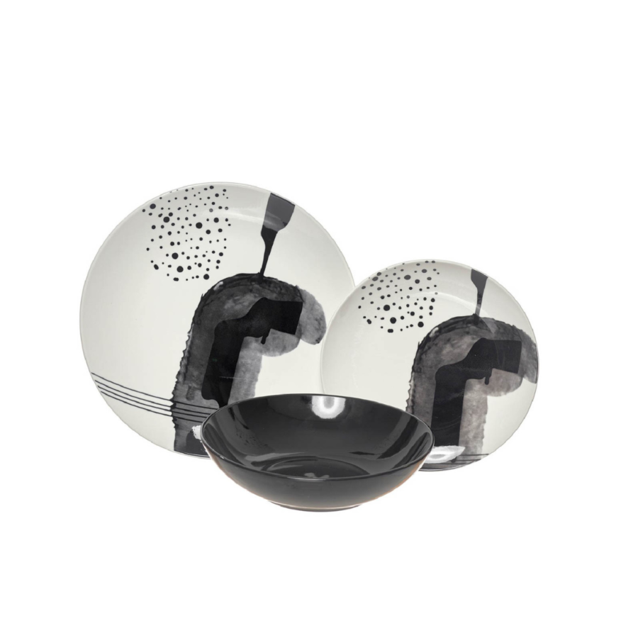 Service de 18 pièces - Noir / Blanc Serviteurs