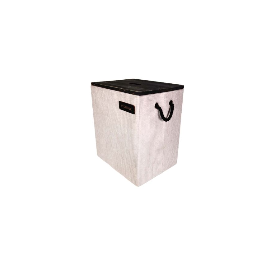 Panier Côtelé Avec Couvercle 40,5x30,5x46,5cm - Crème Accessoires-rangements