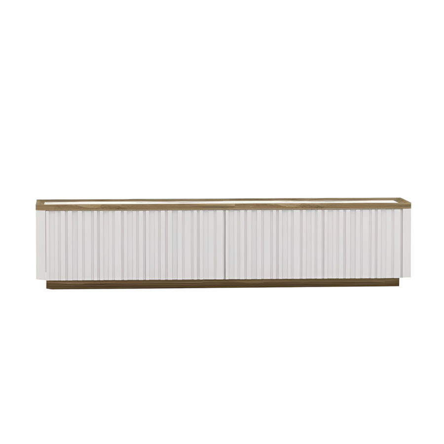 Grand Meuble TV LIONTE - Blanc Meuble TV sur pieds