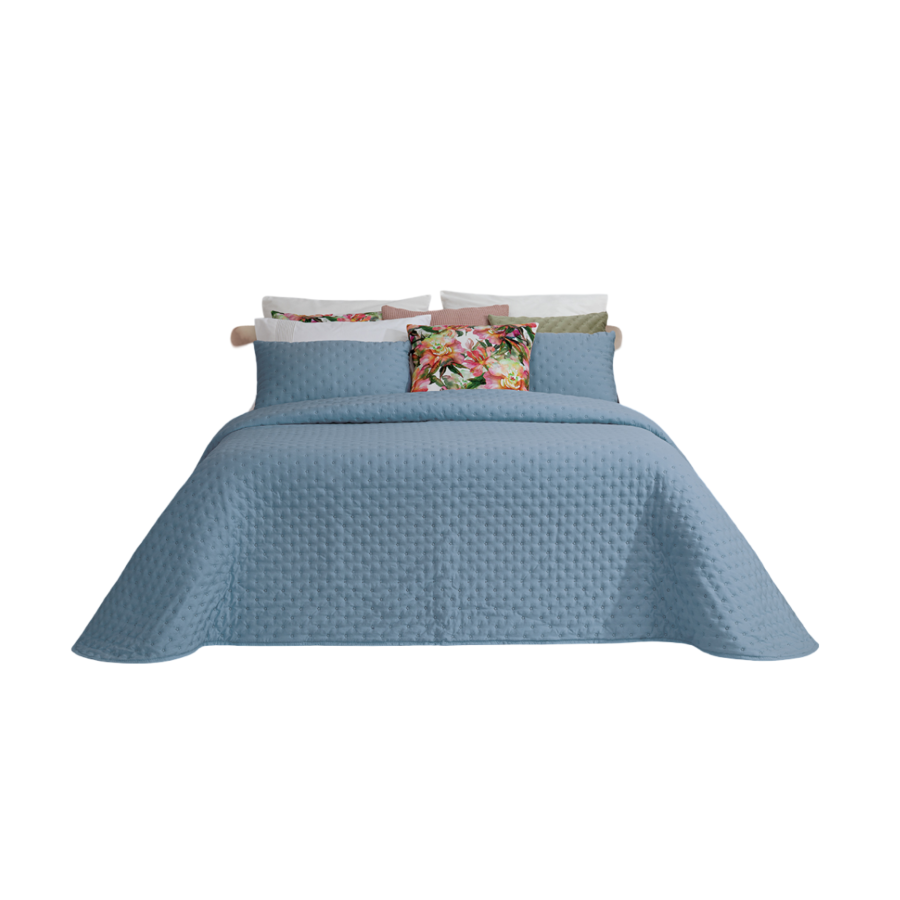 Set Couvre Lit ALANA Avec Taie D'oreiller 220x240 - Bleu Parures de lits