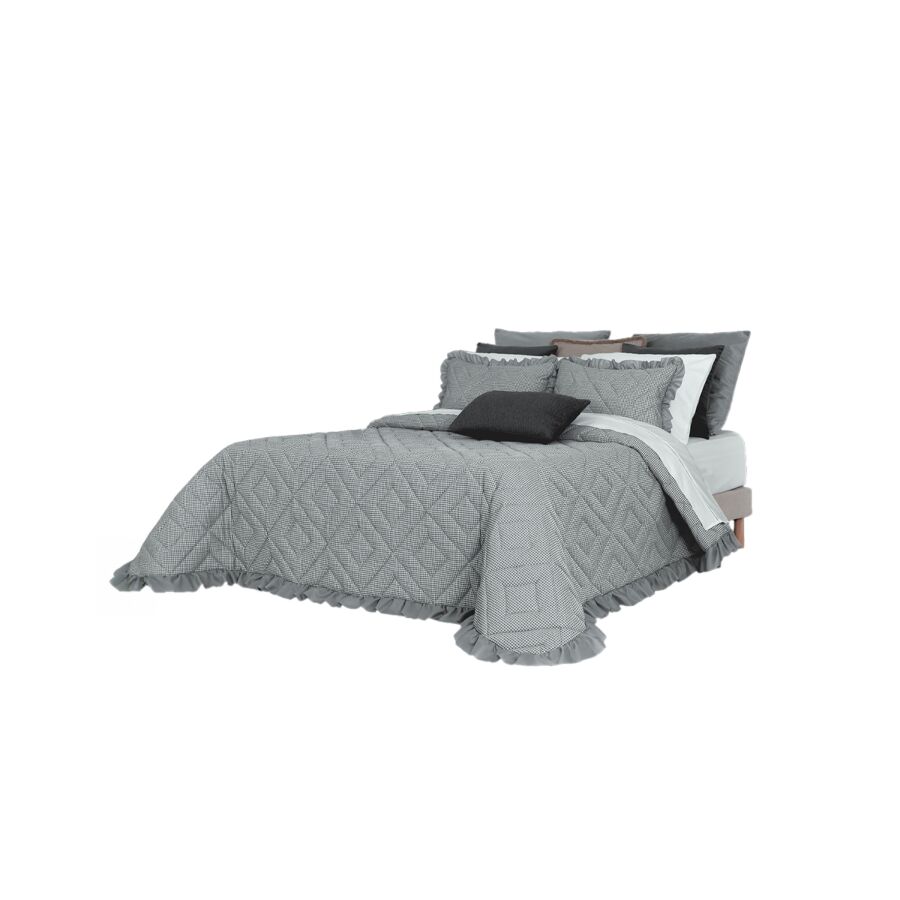 Set Couvre Lit ONOR Avec Taie D'oreiller 240x260 - Gris Textile