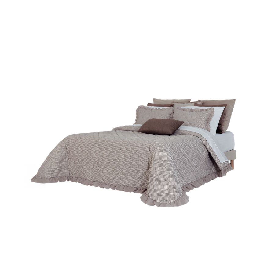 Set Couvre Lit ONOR Avec Taie D'oreiller 240x260 - Taupe Parures de lits