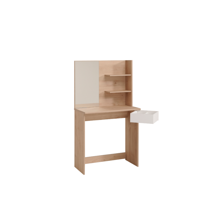 Coiffeuse PRECIOUS Avec MIROIR + 2 étagères + Tiroir - Chêne / Blanc Commodes et coiffeuses