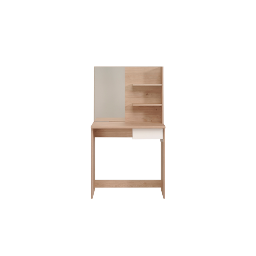 Coiffeuse PRECIOUS Avec MIROIR + 2 étagères + Tiroir - Chêne / Blanc Commodes et coiffeuses