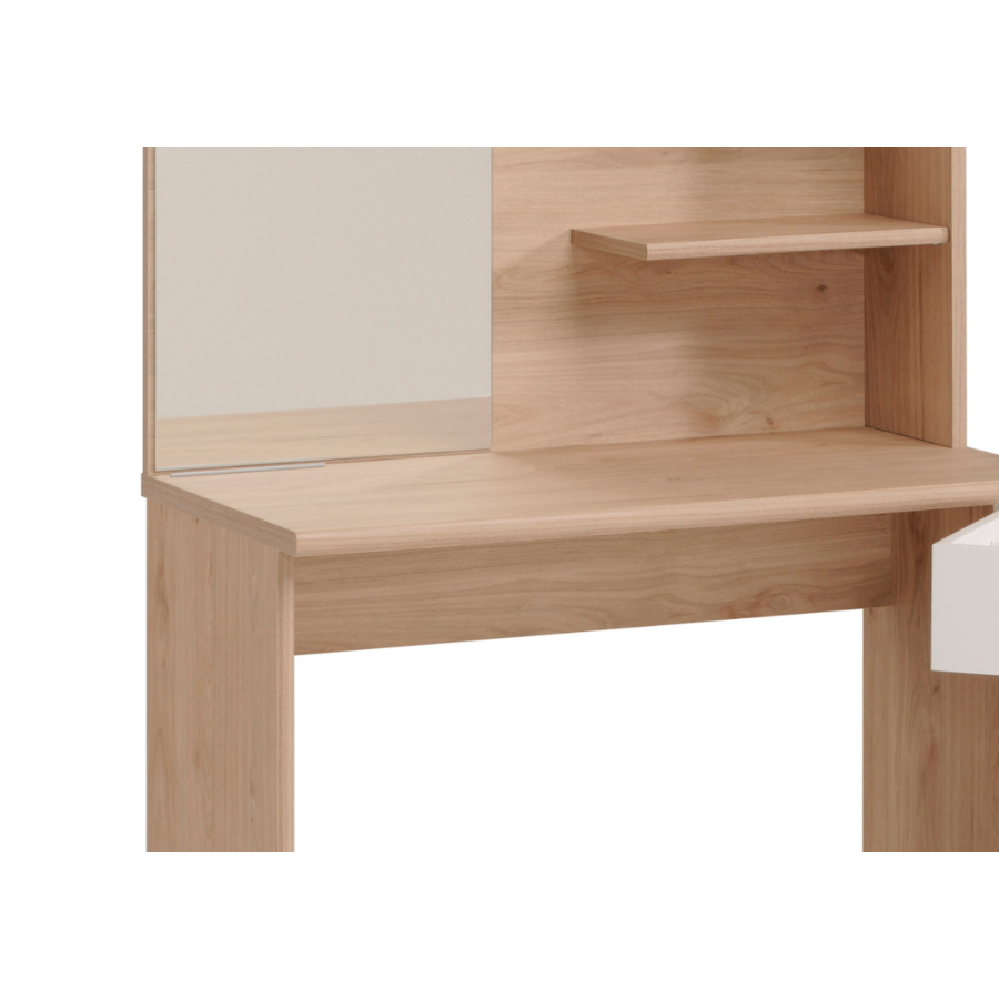Coiffeuse PRECIOUS Avec MIROIR + 2 étagères + Tiroir - Chêne / Blanc Commodes et coiffeuses