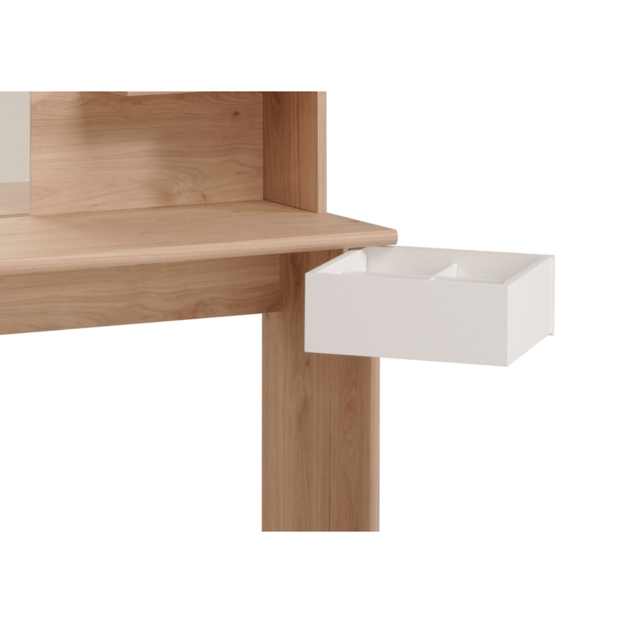 Coiffeuse PRECIOUS Avec MIROIR + 2 étagères + Tiroir - Chêne / Blanc Commodes et coiffeuses