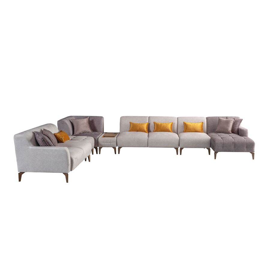 Salon LUGANO Modulable Avec Pouf Et USB - Gris Canapés