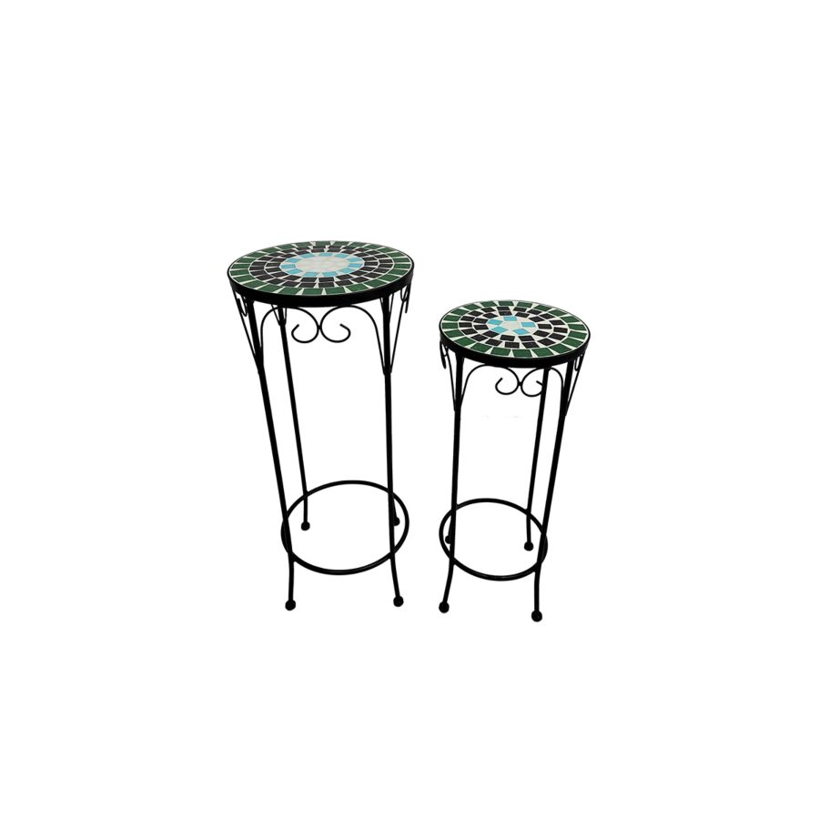 SET DE 2 TABLES GIGONE Rondes CLASSIC CHARM - Bleu / Vert Meubles jardin