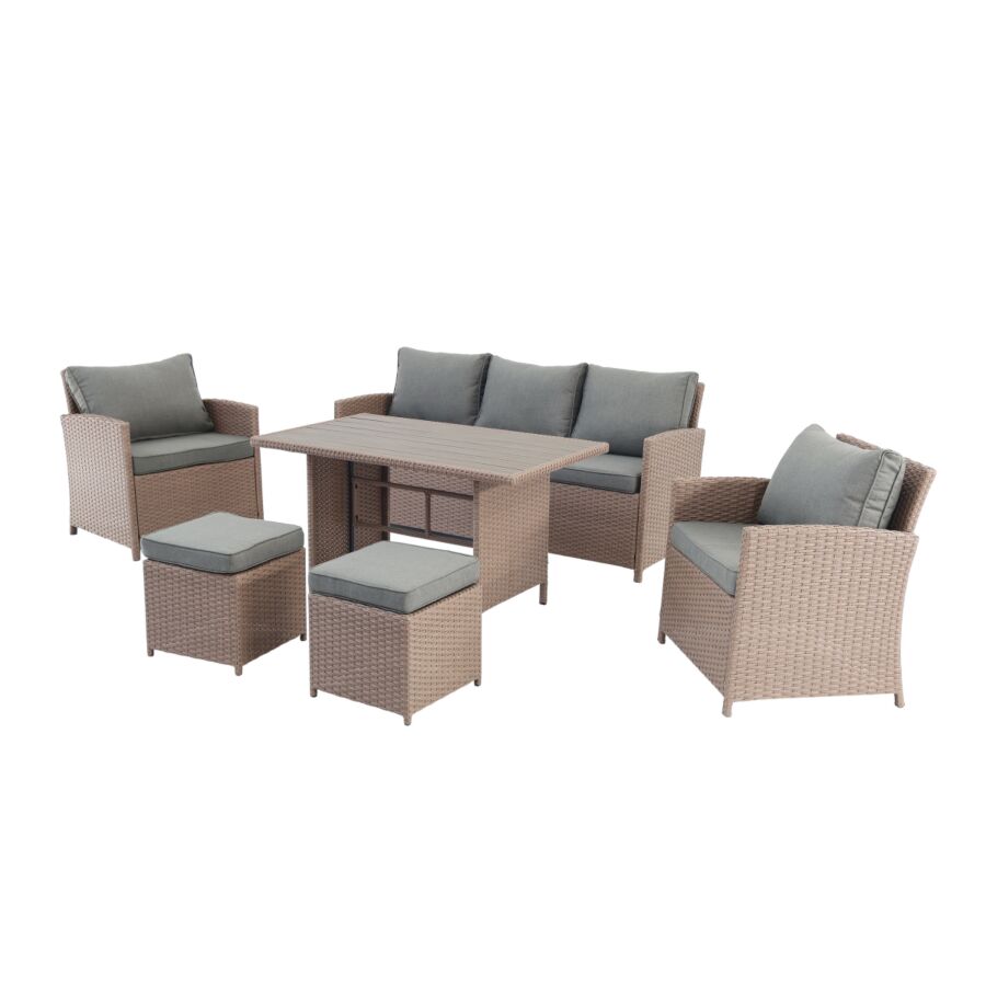 SALON TIMOR 7 PLACES +TABLE HAUTE - Marron Meubles jardin