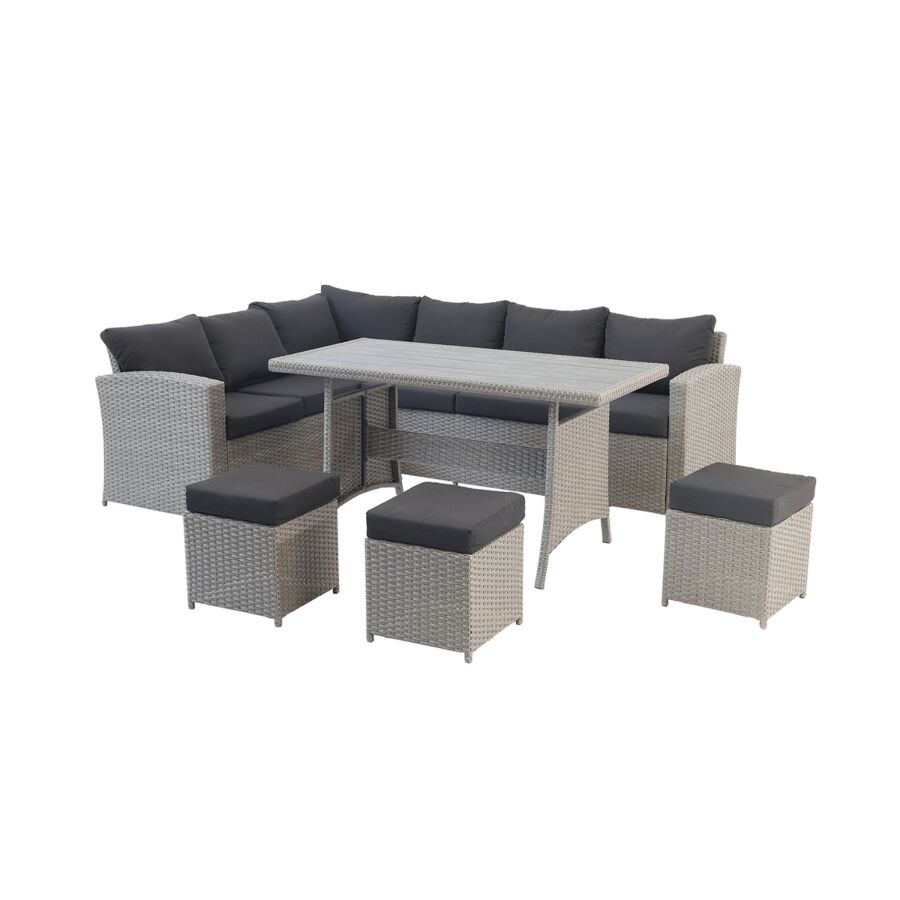 COIN TIMOR + 3 POUFS Et TABLE HAUTE - Gris Foncé Meubles jardin