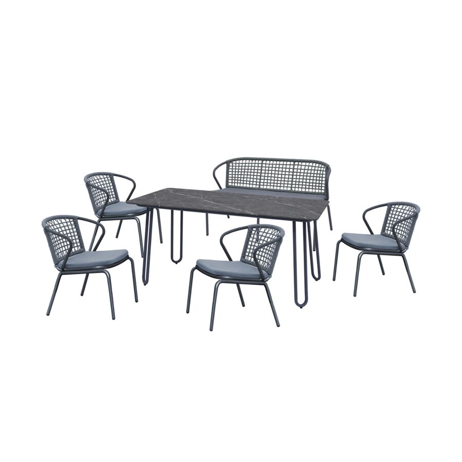 SET TABLE À MANGER ALICIA + 4 CHAISES Et BANC - Gris foncé Meubles jardin