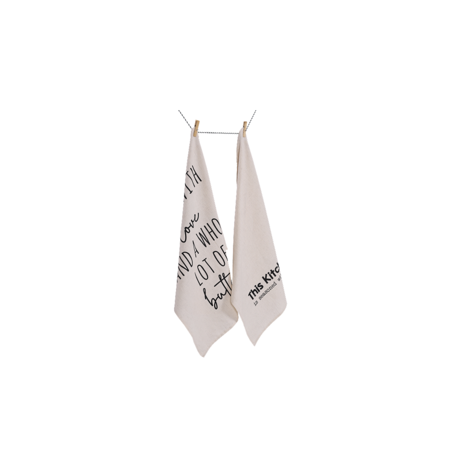 SET DE 2 TORCHON 50x70cm - Beige / noir Nappe et serviettes