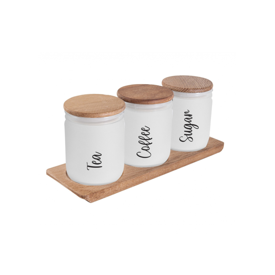 Set de jarres à couvercles en bois 446 ml - Blanc Rangement cuisine