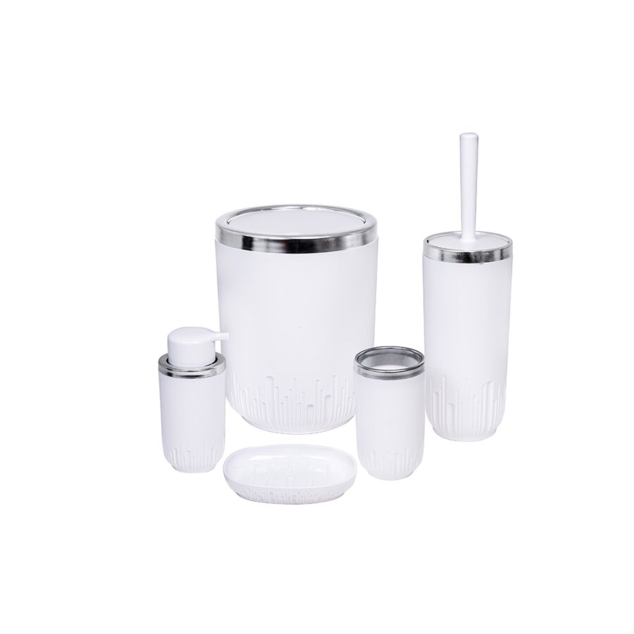 Set de salle de bain 5 pièces - Blanc / Argenté Accessoires salle de bain