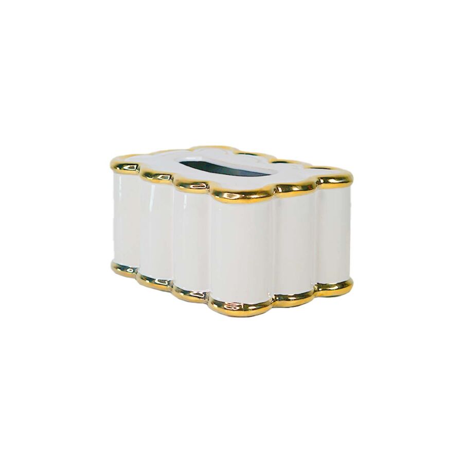 BOITE À MOUCHOIRS EN CERAMIQUE - BLANC / DORÉ Salle de bain