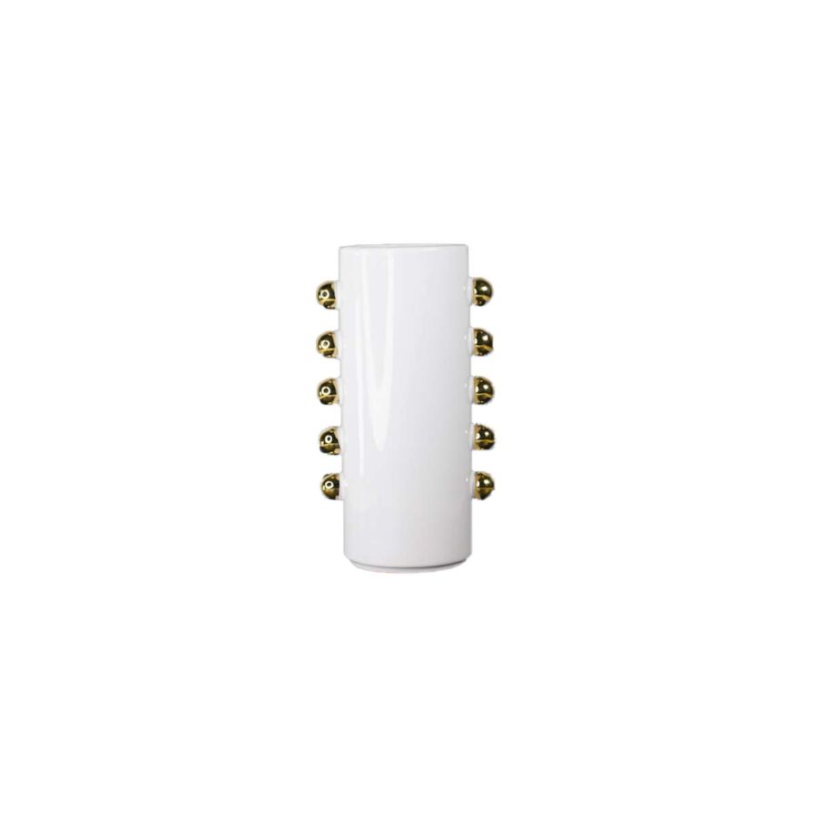 VASE EN CÉRAMIQUE EN BLANC AVEC SPHÈRES -DORÉES Décorations