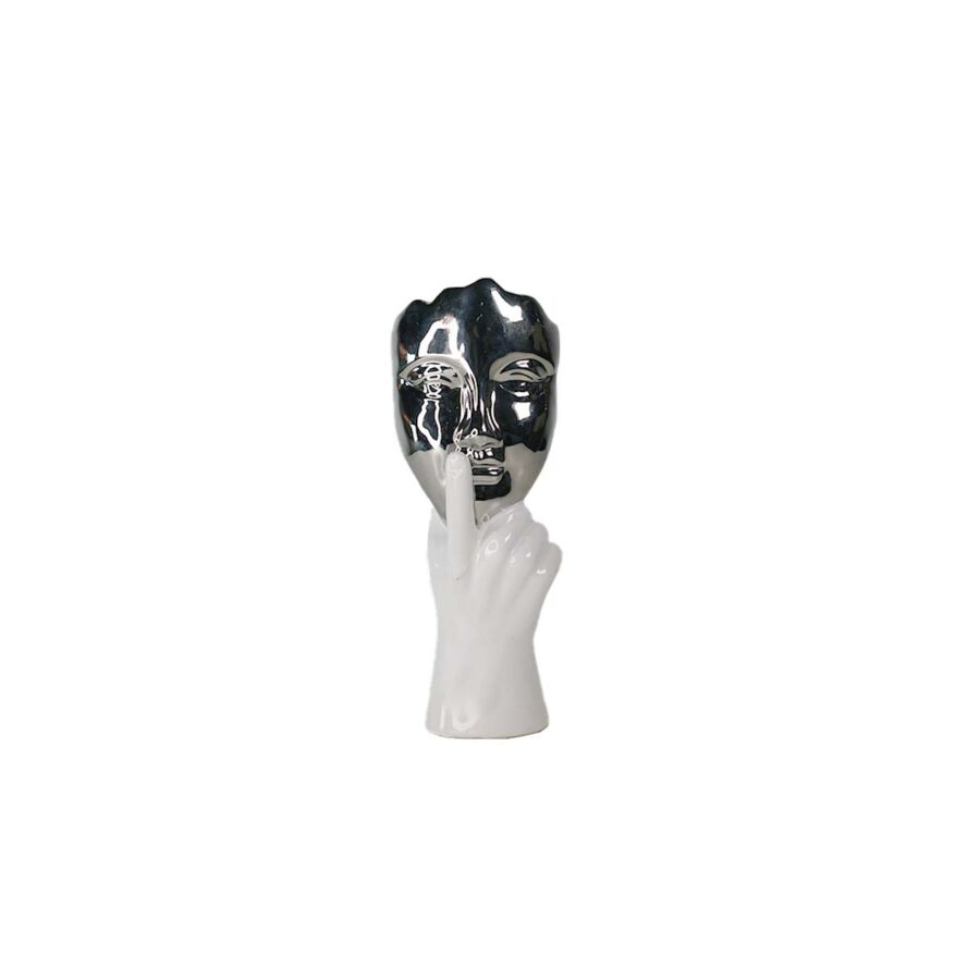 DECORATION À POSER SCULPTURE VISAGE 9cm – ARGENTÉ Décorations