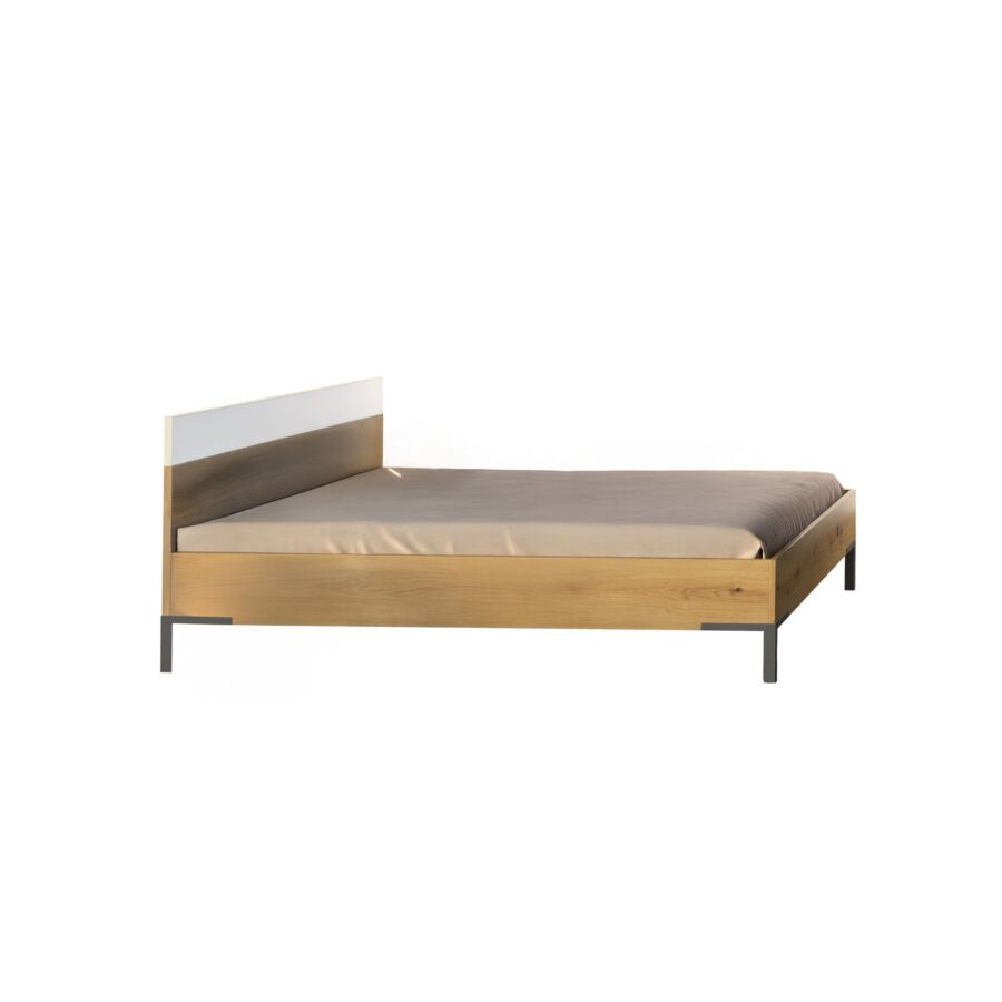 Lit SPOSAMI 180x200 Avec Sommier - Blanc / Chêne Lits adulte