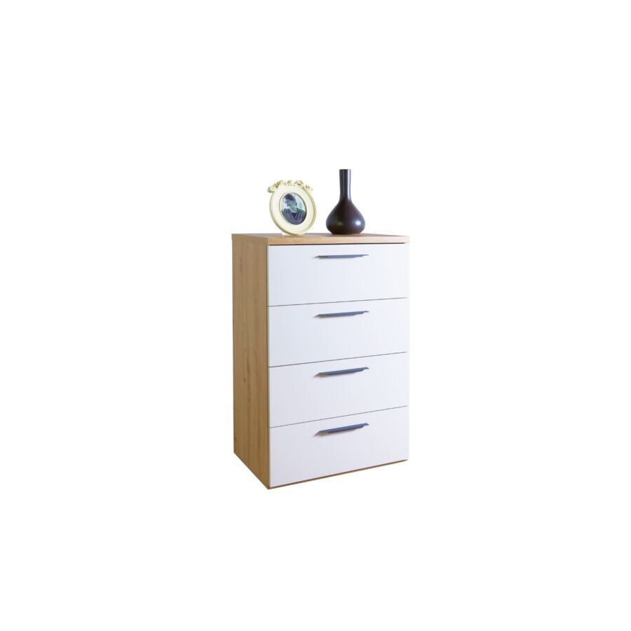 Commode SPOSAMI Avec 4 Tiroirs - Blanc / Chêne Commodes et coiffeuses