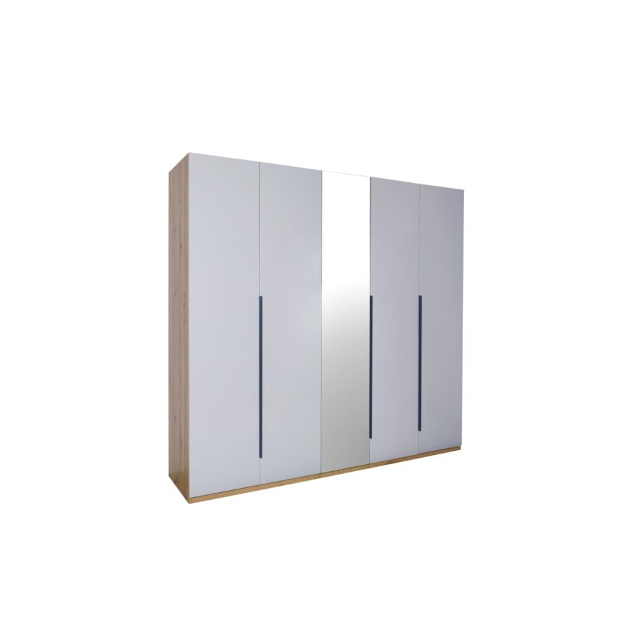 Armoire SPOSAMI Avec 4 Portes + 1 Miroir - Blanc / Chêne Armoires