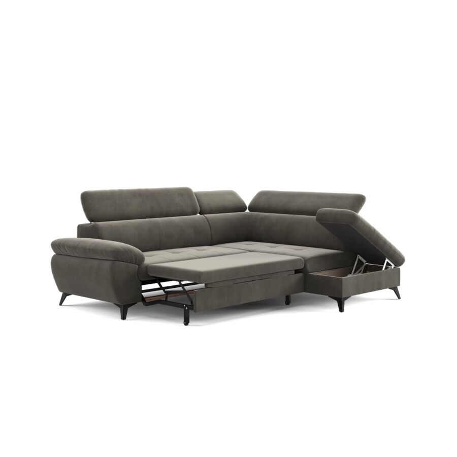 Canapé D'angle Droit HUDSON Avec fonction lit + Coffre - Gris Canapé convertible