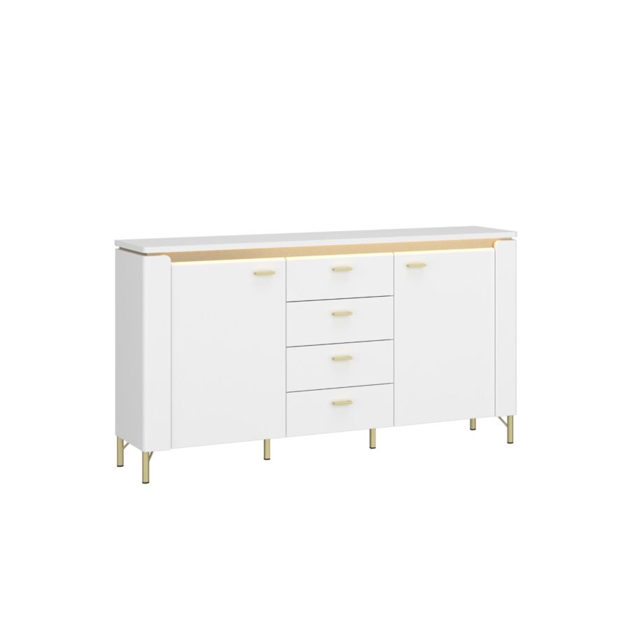 Buffet LAZIO 2 PORTES + 4 TIROIRS - Blanc / Doré Buffet et commandes