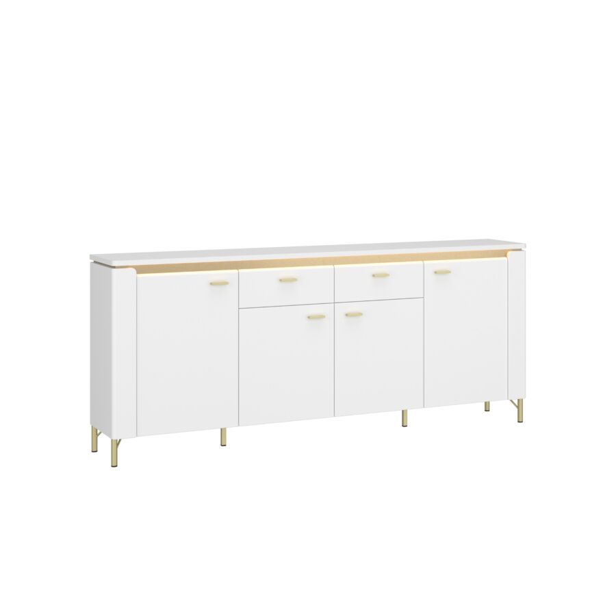 Buffet LAZIO 4 Portes + 2 Tiroirs - Blanc / Doré Buffet et commandes
