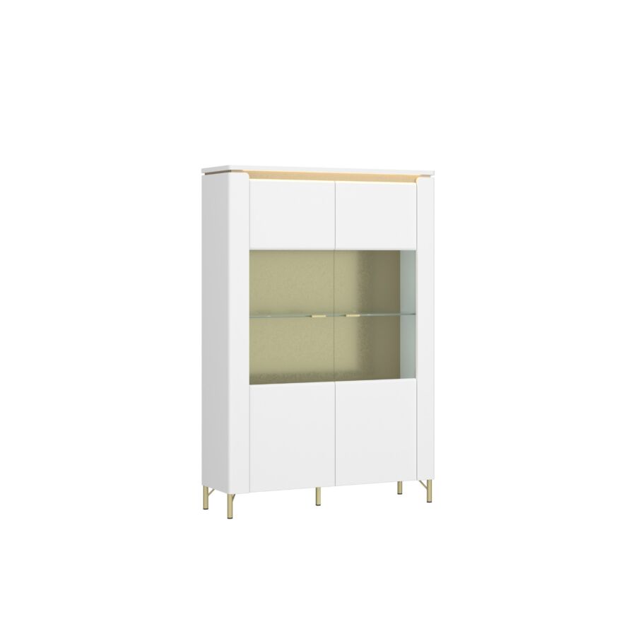 VITRINE LAZIO 2 PORTES LED en OPTION - Blanc / Doré Rangement de salon