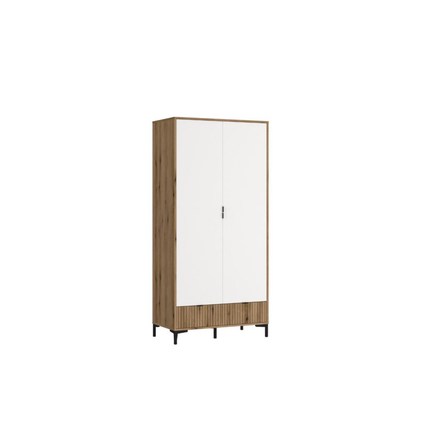 ARMOIRE RICKO 2 PORTES + 2 TIROIRS - Chêne / Blanc Armoires