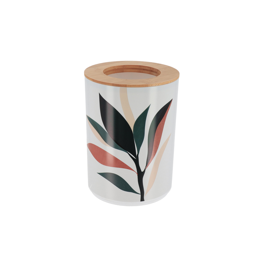 POUBELLE FLORA AVEC COUVERCLE BAMBOU 5L - Blanc Salle de Bain