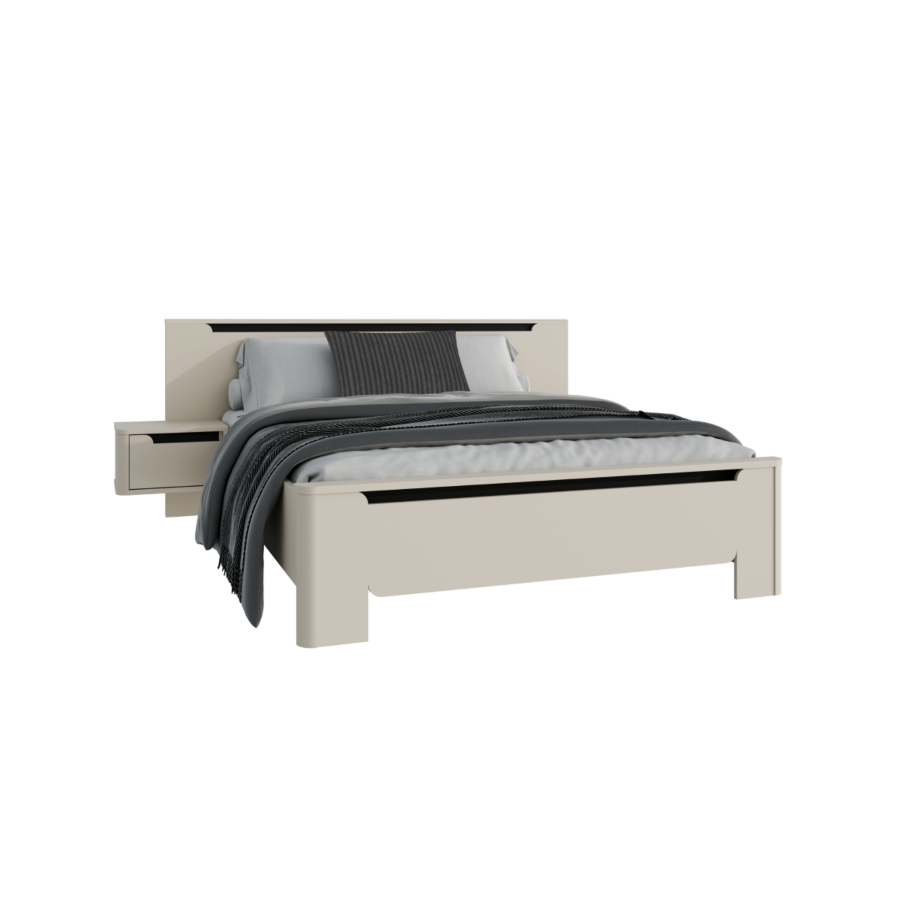 LIT VODOL SANS SOMMIER + 2 TABLES DE CHEVET - Blanc / Noir Lits adulte