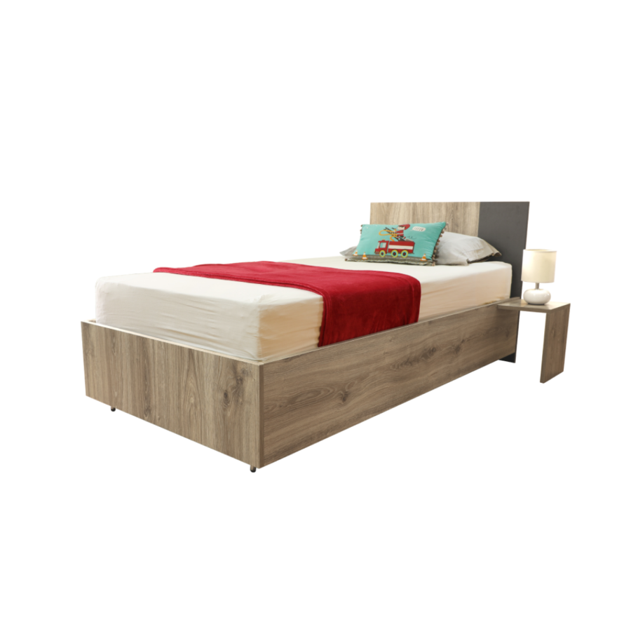 Lit SOLO 90x190 + Table De Chevet Droite + Planche Sommier - Chêne / Gris Foncé Lits enfant