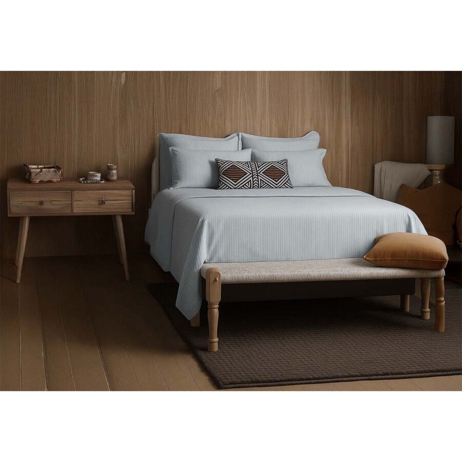 PARURE DE DRAPS RAYEE SATINEE SINGLE - GRIS PERLE Parure de lits