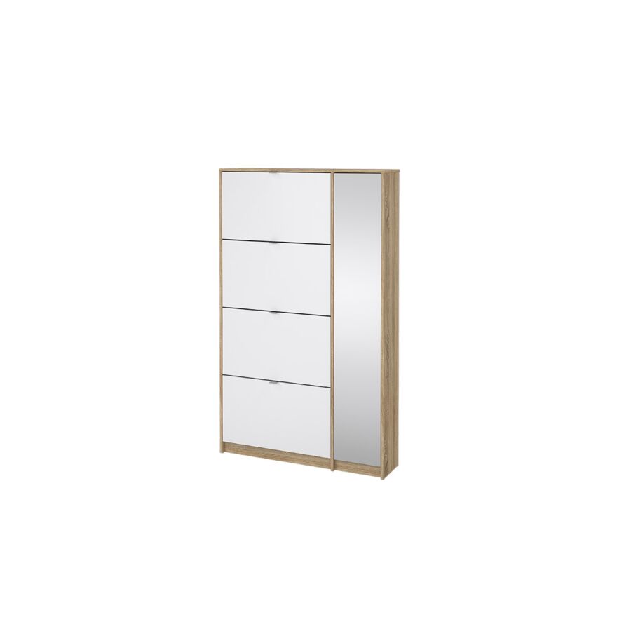 Meuble À chaussures SHOES 4 abattants Et Miroir - Blanc / Chêne Soldes été