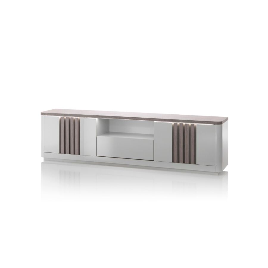 Meuble TV PESARO 210cm - Chêne / Gris Meuble TV sur pieds