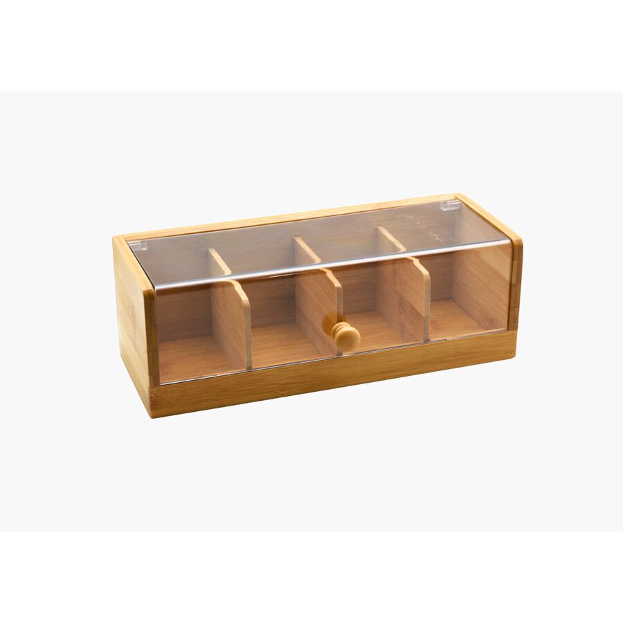 Boîte a thé 4 cases bambou - Beige Naturel Ustensiles de cuisine