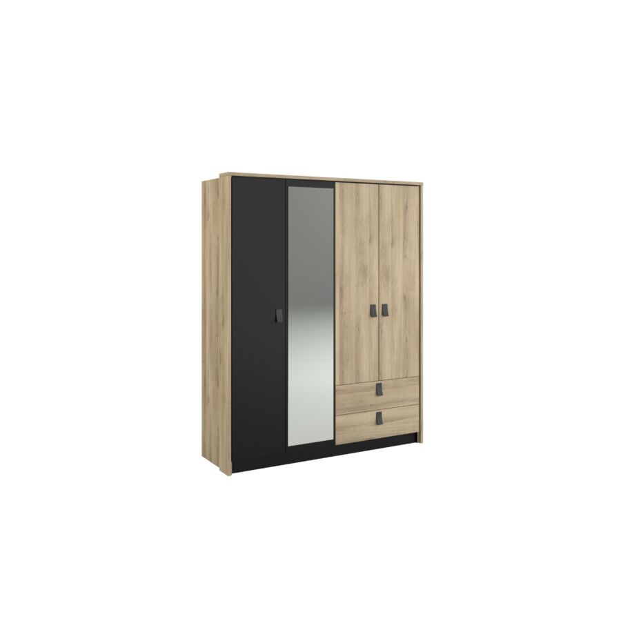 ARMOIRE KIERAN 4 PORTES ET 2 TIROIRS - CHÊNE/NOIR Armoire chambre adulte