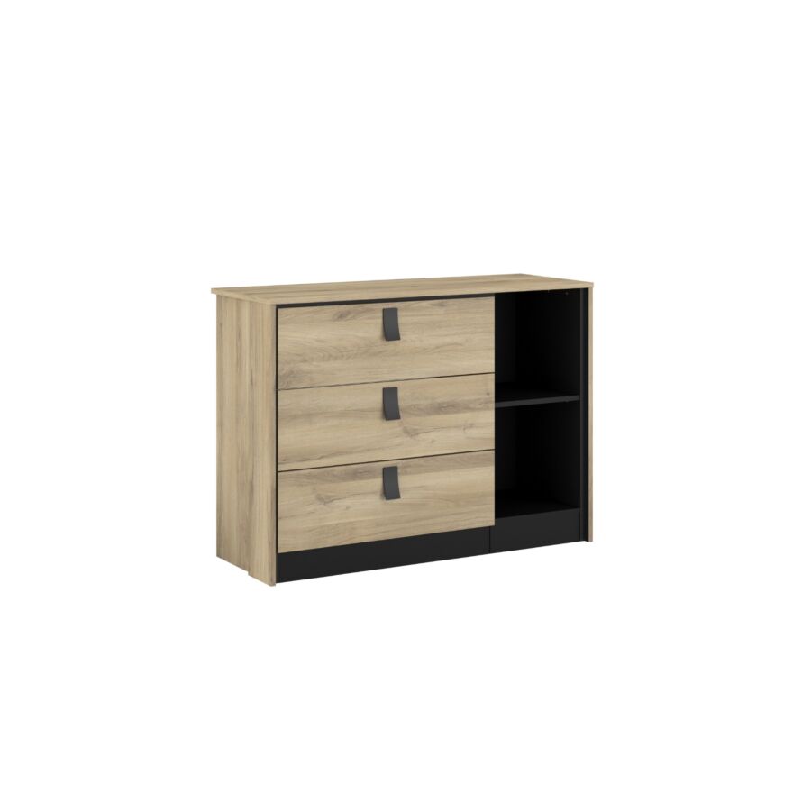 COMMODE KIERAN AVEC 3 TIROIRS + 2 NICHES - CHÊNE/NOIR Commodes et coiffeuses