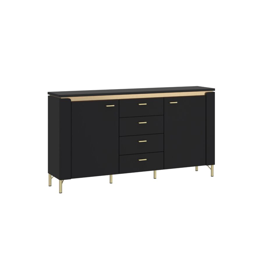 Buffet NORICA 2 PORTES 4 TIROIRS - Noir / Doré Buffet et commandes