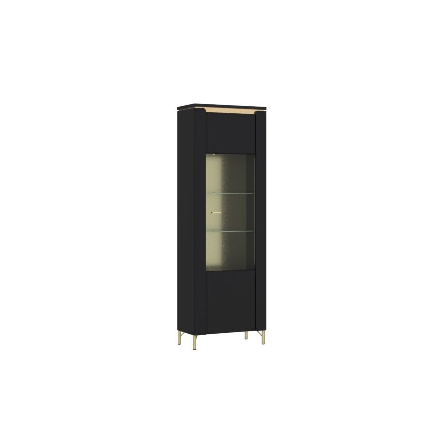 VITRINE NORICA 1 PORTE LED en OPTION - Noir / Doré Rangement de salon