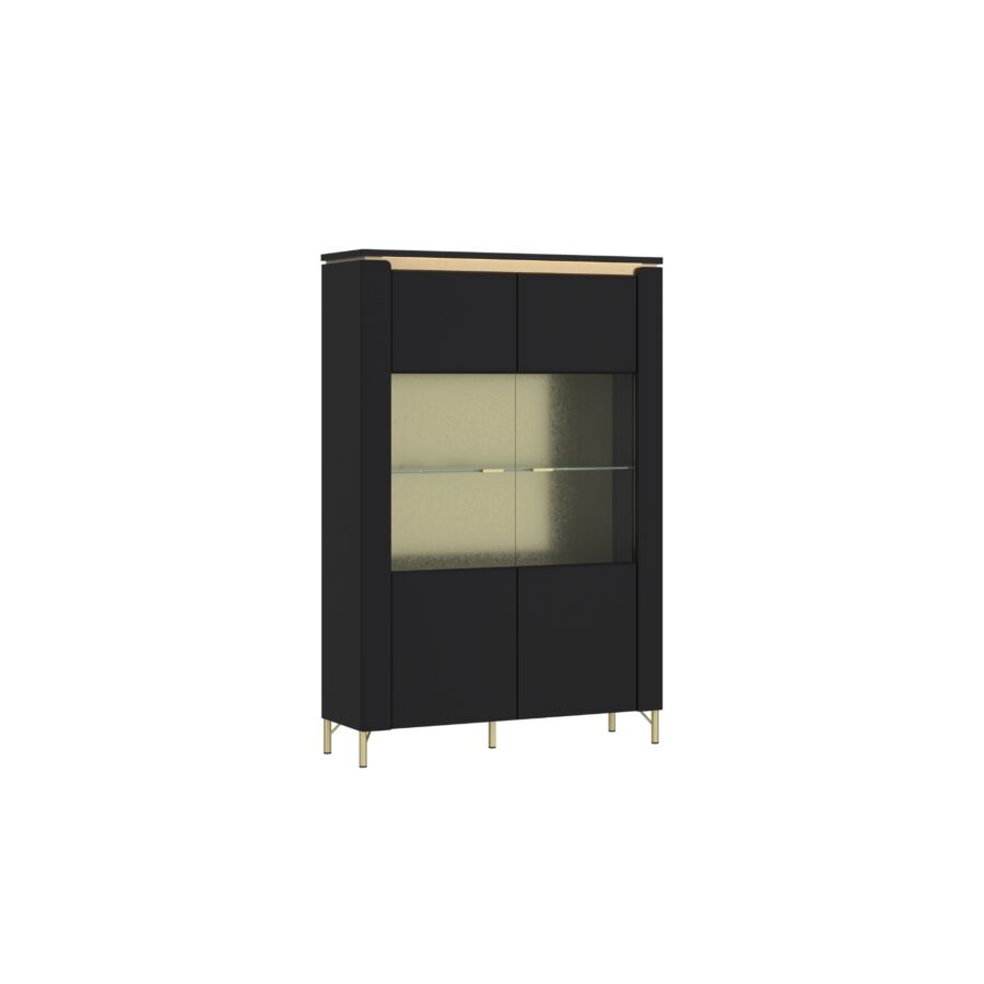 VITRINE NORICA 2 PORTES LED En OPTION - Noir / Doré Rangement de salon