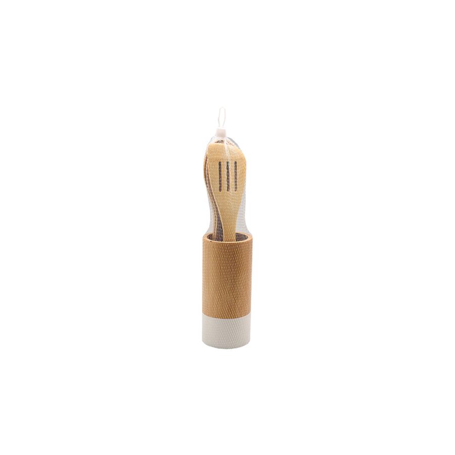 Set d'ustensiles bambou blanc 3 pièces+ 1 support - Beige Cuisson et préparation