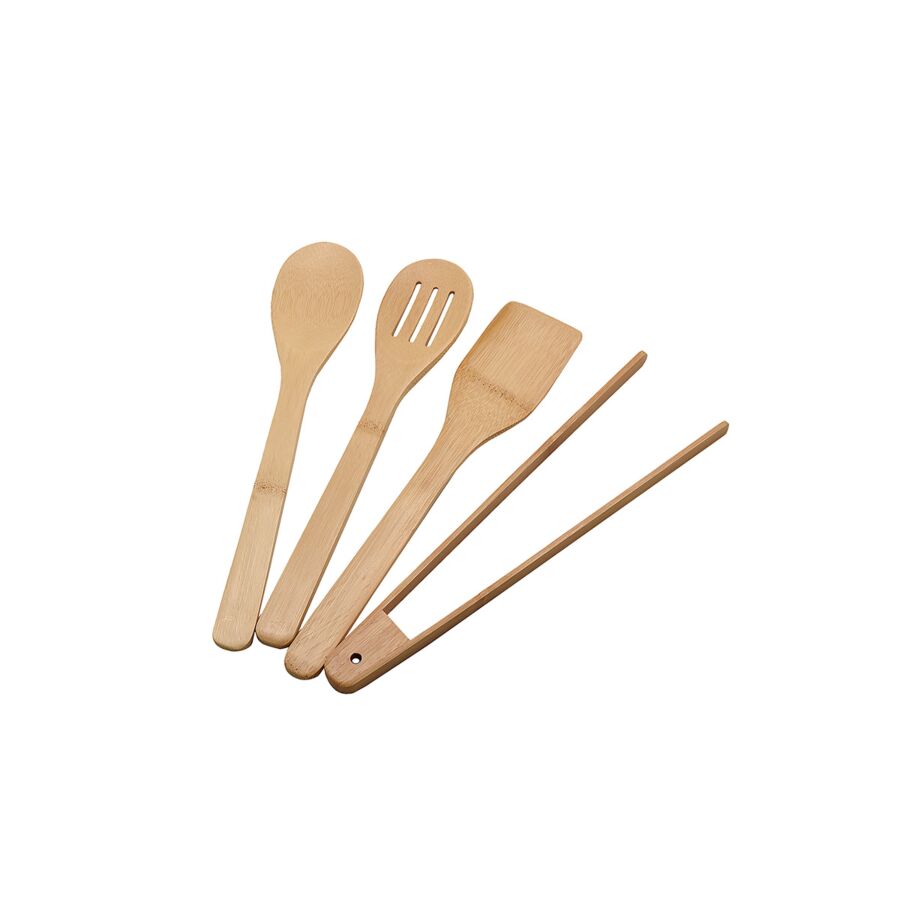 Set de 4 pièces d'ustensiles en bambou - Beige Naturel Ustensiles de cuisine