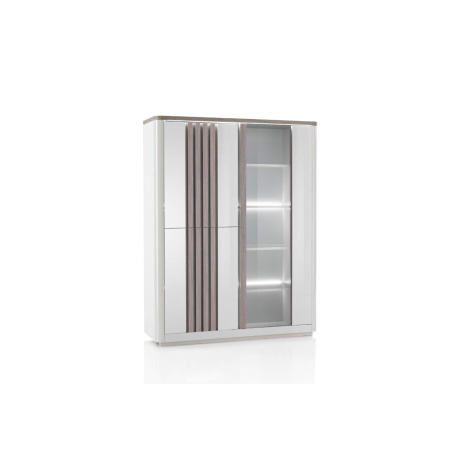 Vitrine 3 Portes PESARO - Chêne / Gris Rangement de salon
