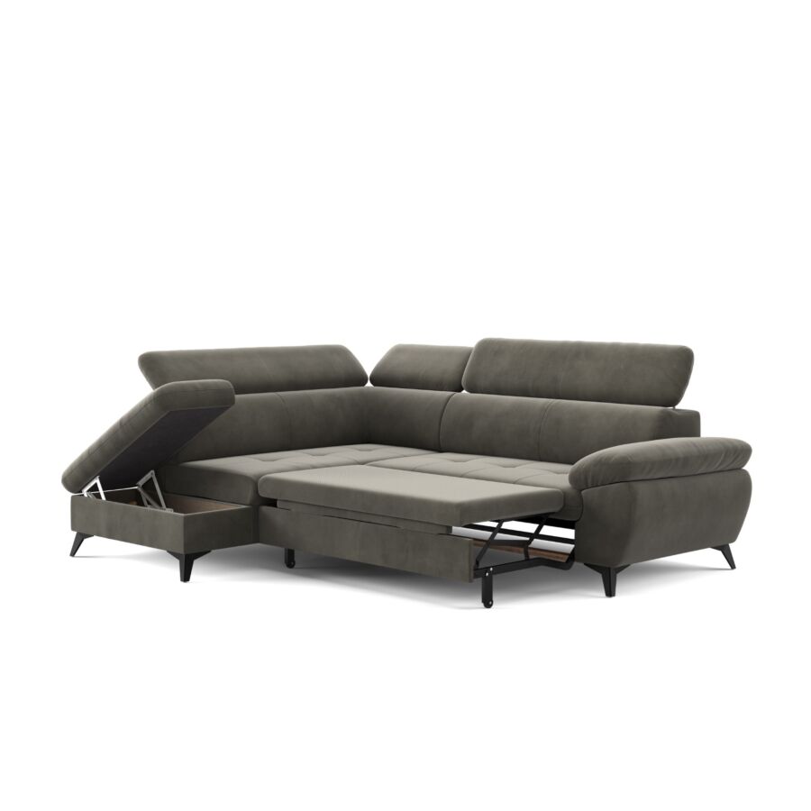 Canapé D'angle Gauche HUDSON Avec fonction lit + Coffre - Gris Canapé convertible