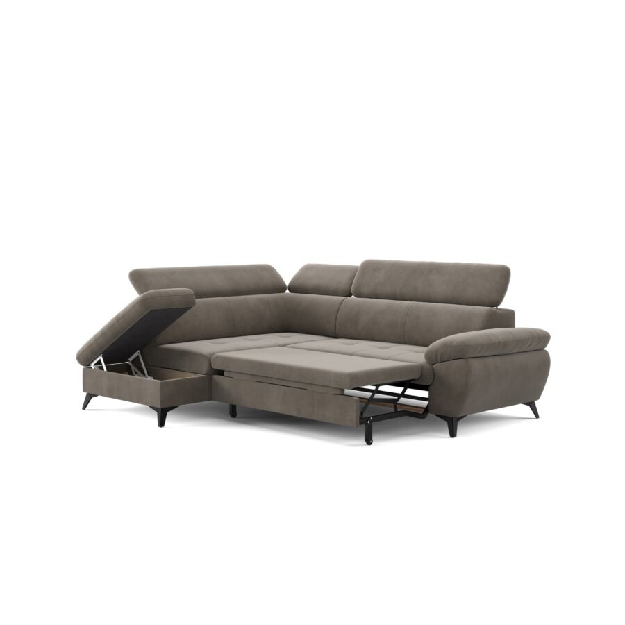 Canapé D'angle Gauche HUDSON Avec fonction lit + Coffre - Greige Canapé convertible